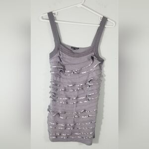 Express Ruffled, Ribbon Front, Gray, Stretchy Tank Top. Modal Blend EUC. Size XS